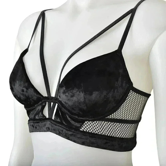 La Senza Velvet Strappy  Bralette Bra Mesh Black Size Small - Picture 5 of 12